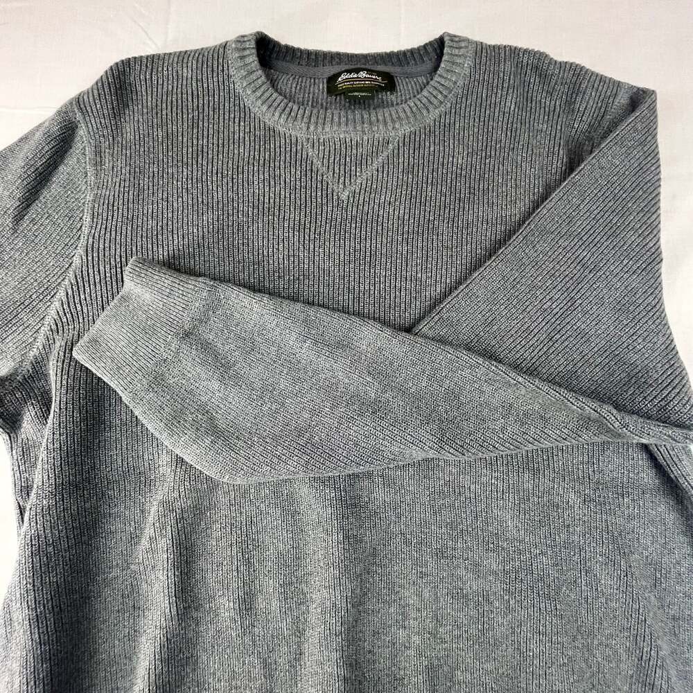 Eddie Bauer Men's Large Gray Crew Neck Knit Cotton Sweater